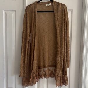 UMGEE BOHO open knit cotton and lace Tan cardigan lightweight Women’s 1X